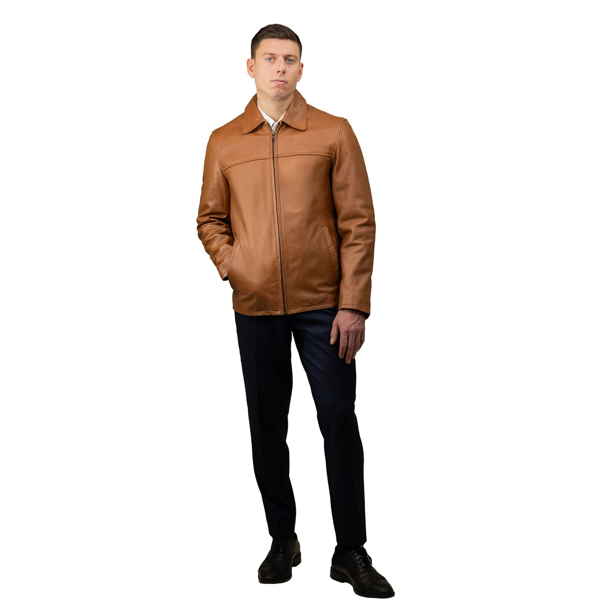 Whet Blu NYC James men's whiskey leather blazer jacket front view