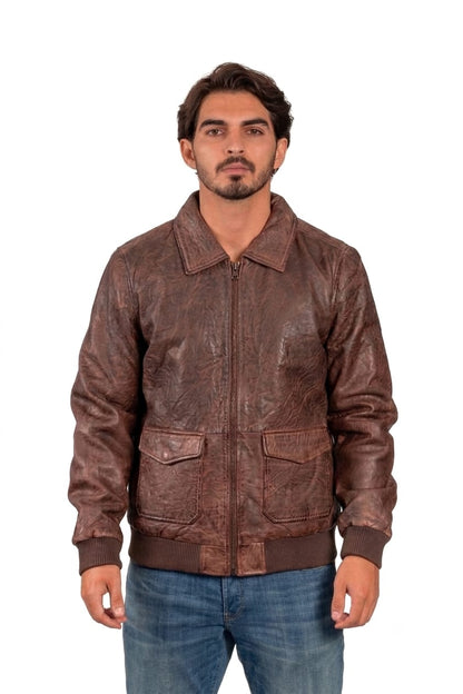 Whet Blu NYC Duke men's leather bomber jacket in black with classic ribbed trim