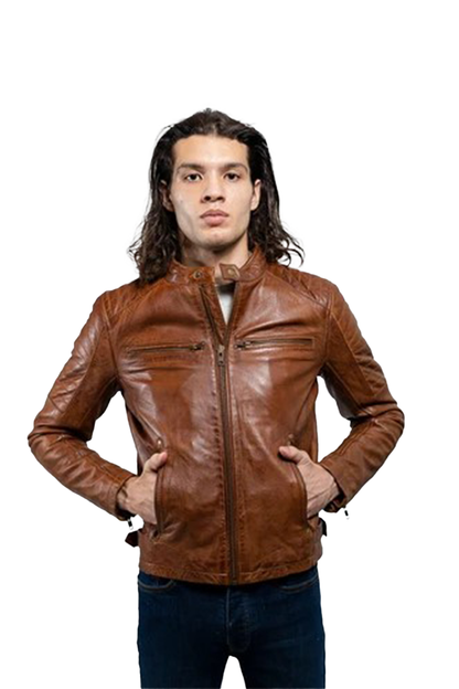 Whet Blu NYC Zack men's fashion leather jacket in black leather with zip front and side pockets