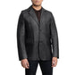 Whet Blu NYC men's black leather blazer, front view