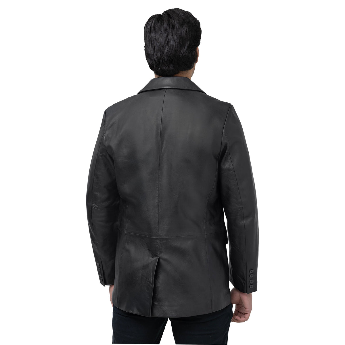Whet Blu NYC Dom men's black leather blazer jacket front view