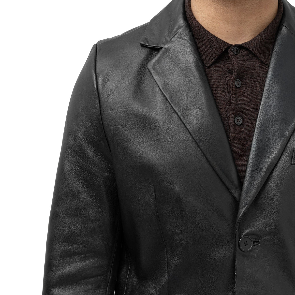 Whet Blu NYC Dom men's black leather blazer jacket front view