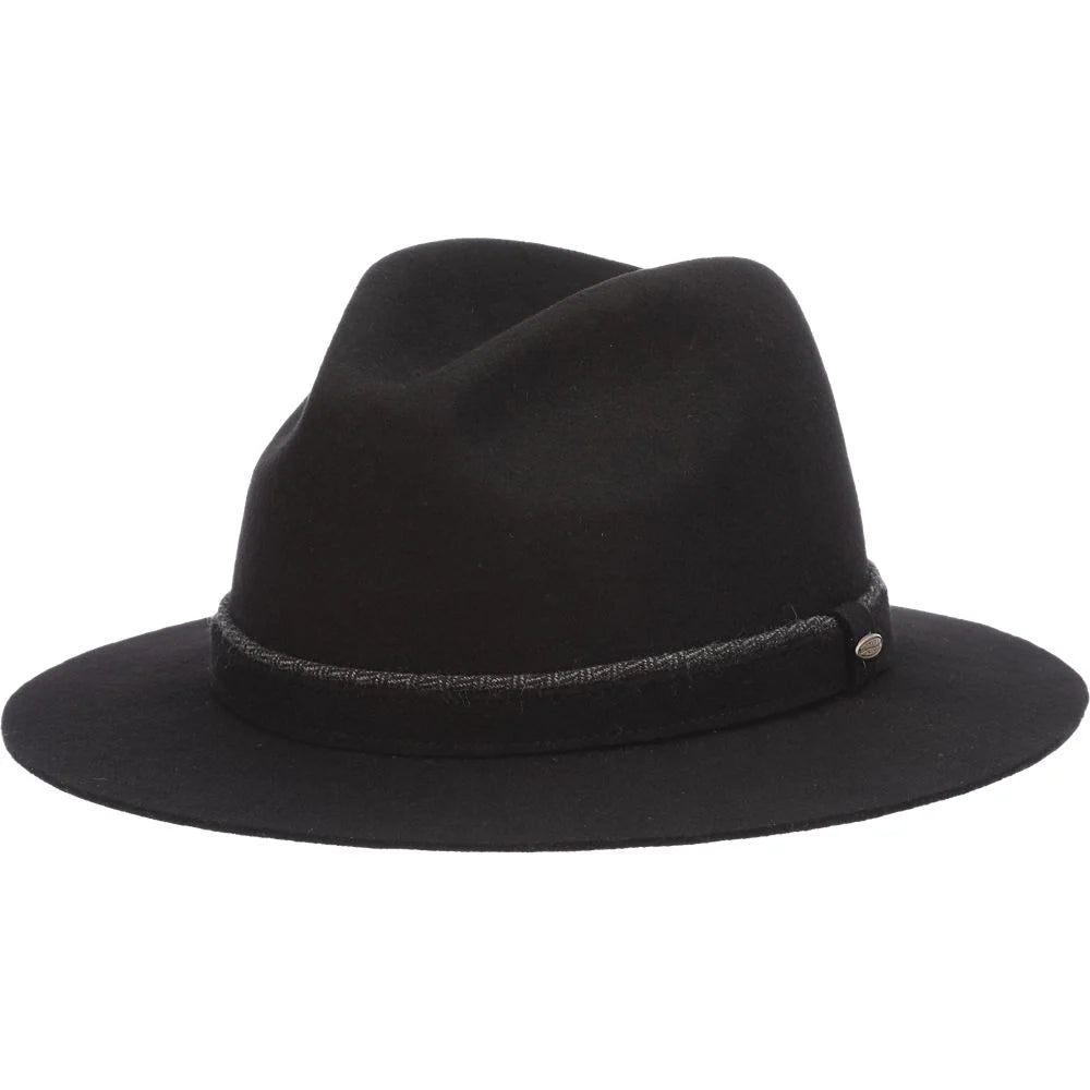 Scala Victoria black wool felt fedora hat by HatCountry, three-quarter view