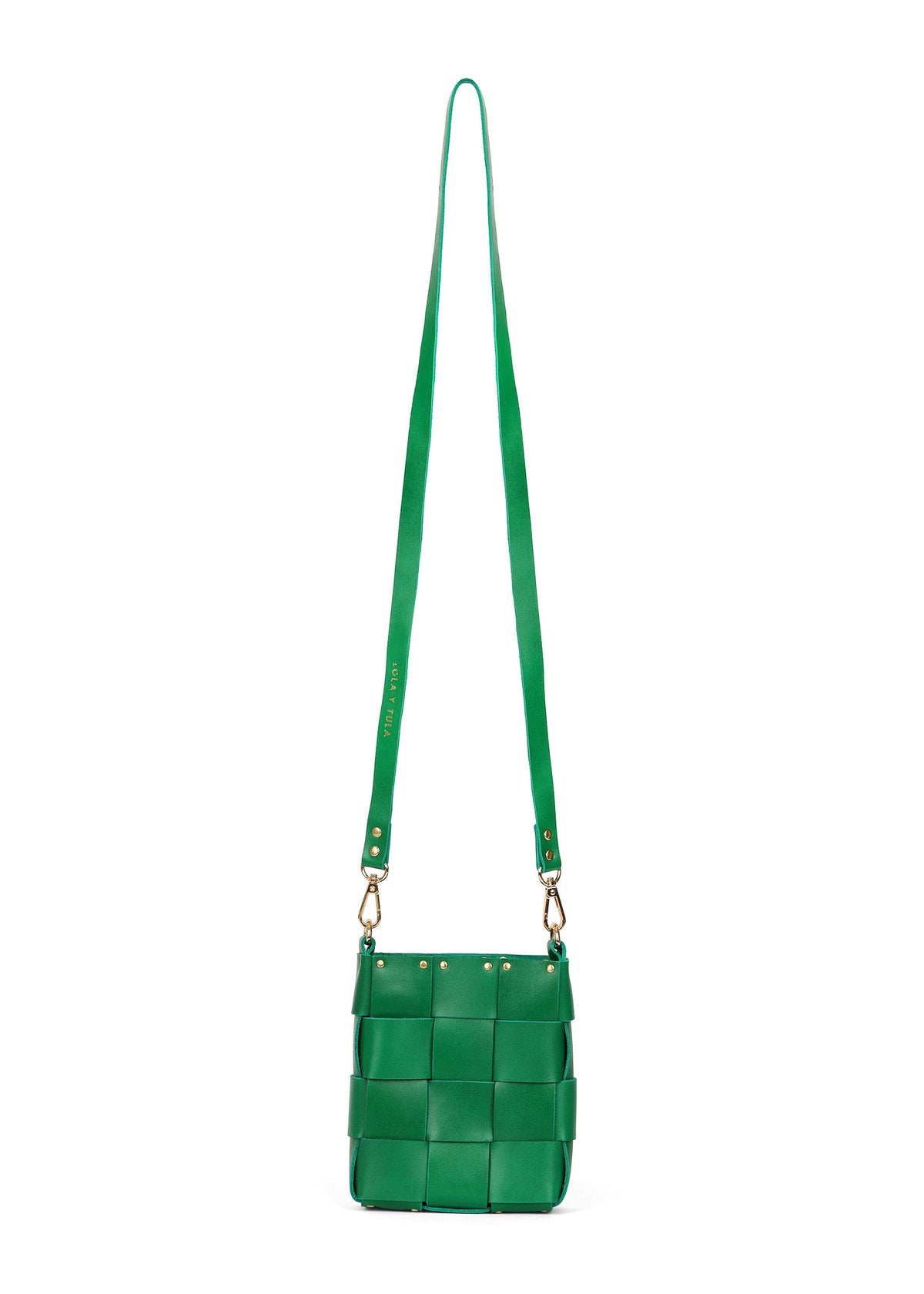 Mini Tula Green bag by LOLA Y TULA featuring a compact design with a green exterior and adjustable strap.