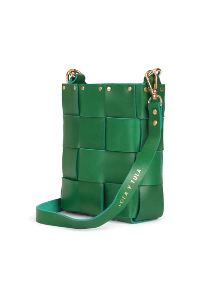 Mini Tula Green bag by LOLA Y TULA featuring compact design, green color, and stylish leather details.