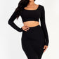 Ribbed Long Sleeve Crop Top & Skirt Set - Farnelli