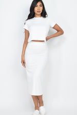 Short Sleeve Ribbed Top & Midi Skirt Se - Farnelli