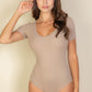 Ribbed Scoop Neck Short Sleeve Bodysuit - Farnelli