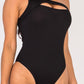 Ribbed Knit Cut Out One Shoulder Bodysuit - Farnelli