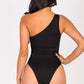 Ribbed Knit Cut Out One Shoulder Bodysuit - Farnelli