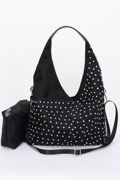 Rhinestone Studded Bindle Bag - Farnelli