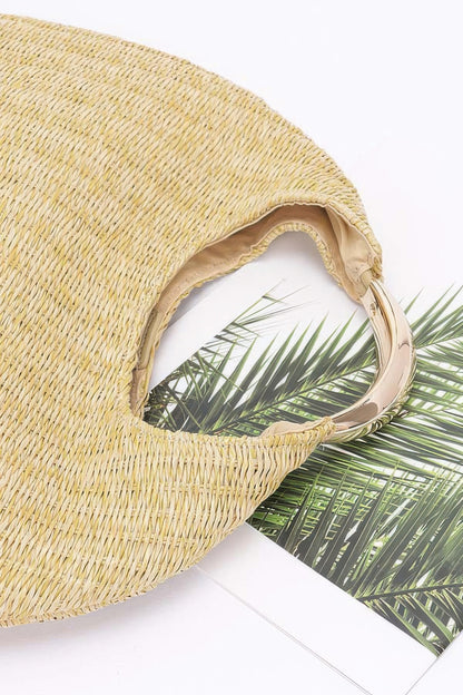 Faux Straw Metal Handle Hobo Bag - Farnelli