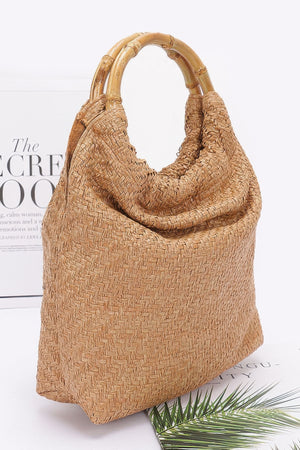 Faux Straw Bamboo Handle Handbag - Farnelli