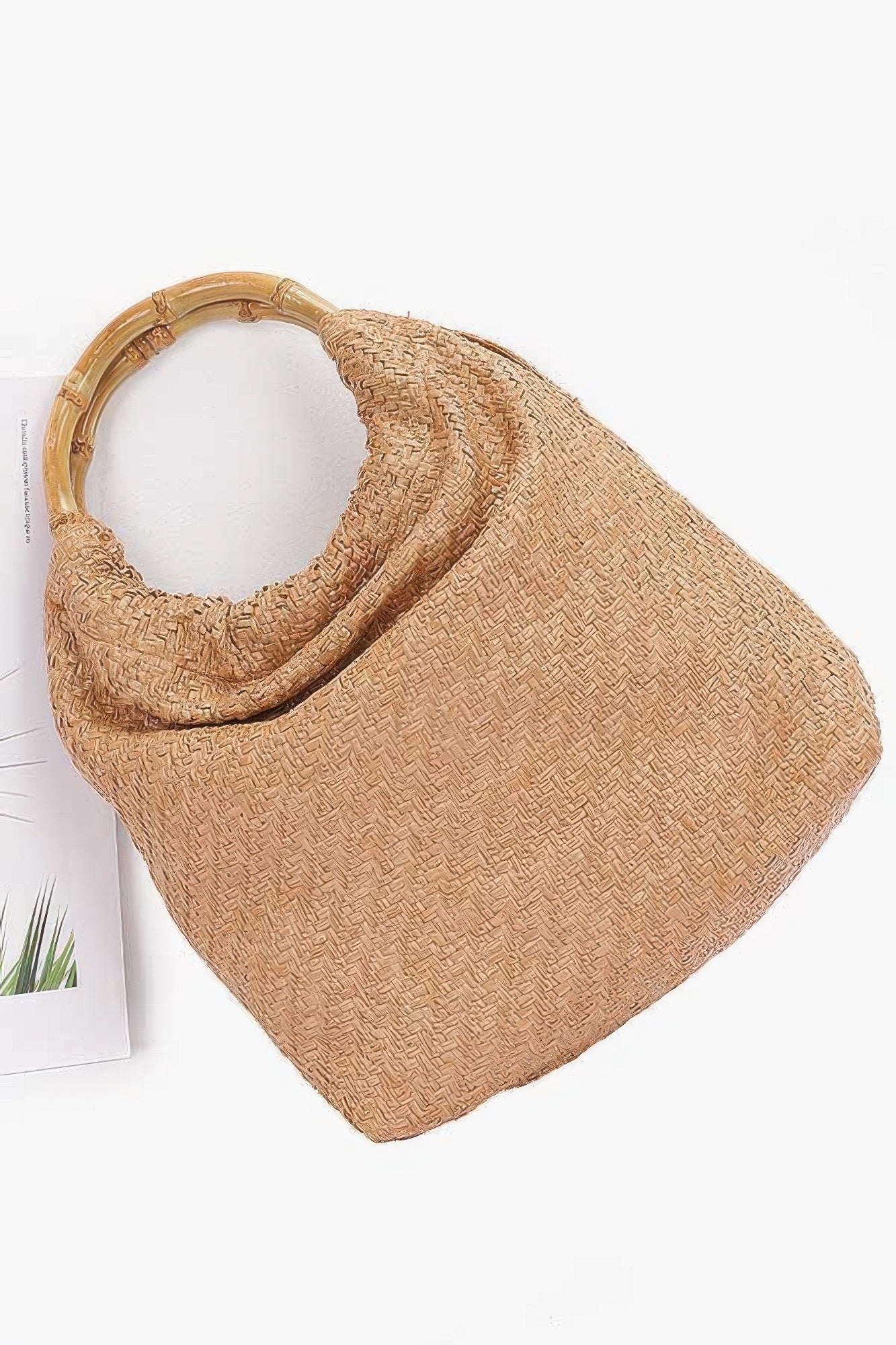 Faux Straw Bamboo Handle Handbag - Farnelli