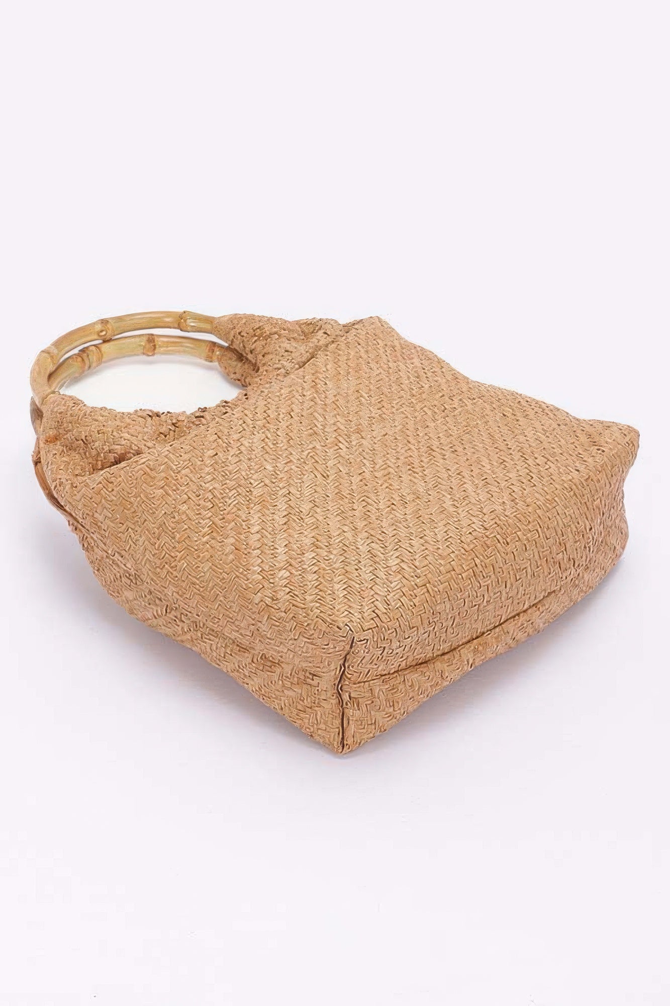 Faux Straw Bamboo Handle Handbag - Farnelli