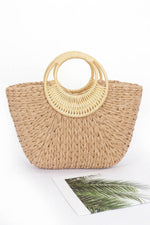 Faux Straw Bamboo Handle Tote Bag - Farnelli