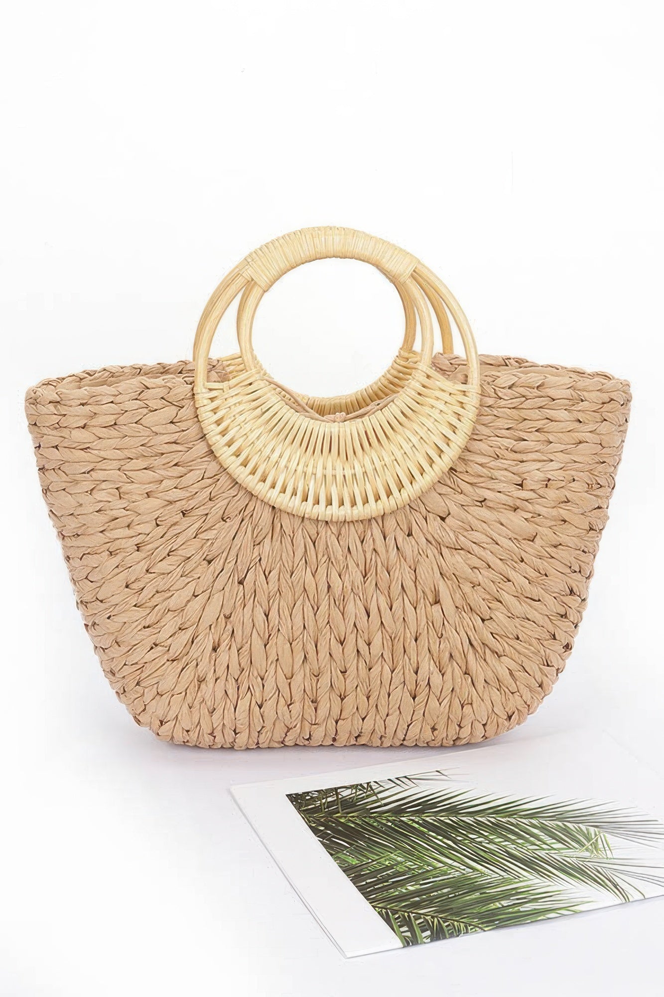 Faux Straw Bamboo Handle Tote Bag - Farnelli