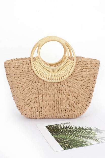 Faux Straw Bamboo Handle Tote Bag - Farnelli