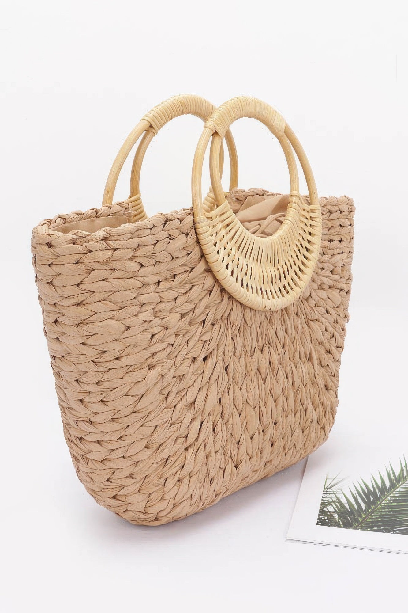 Faux Straw Bamboo Handle Tote Bag - Farnelli