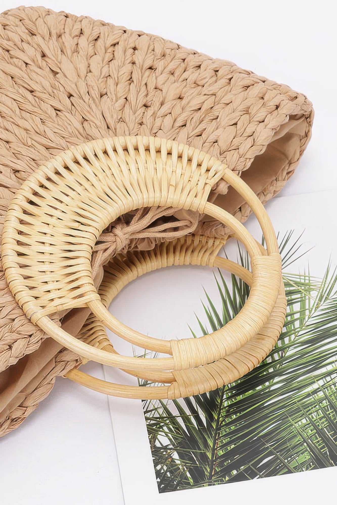 Faux Straw Bamboo Handle Tote Bag - Farnelli