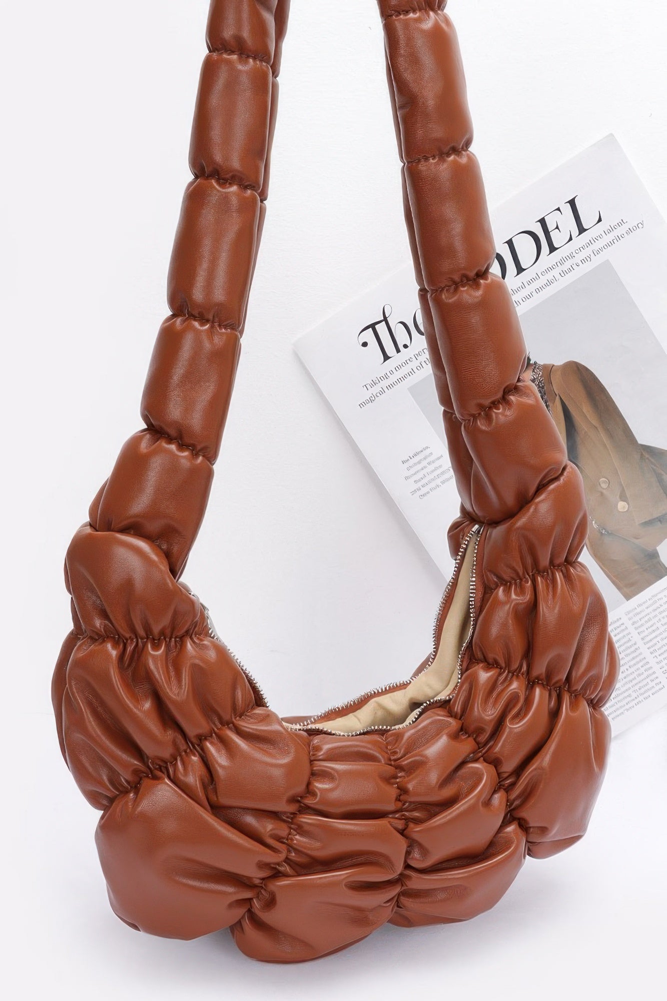 Pleated Faux Leather Crossbody Bag - Farnelli