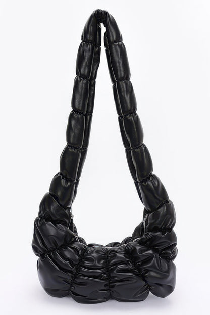 Pleated Faux Leather Crossbody Bag - Farnelli