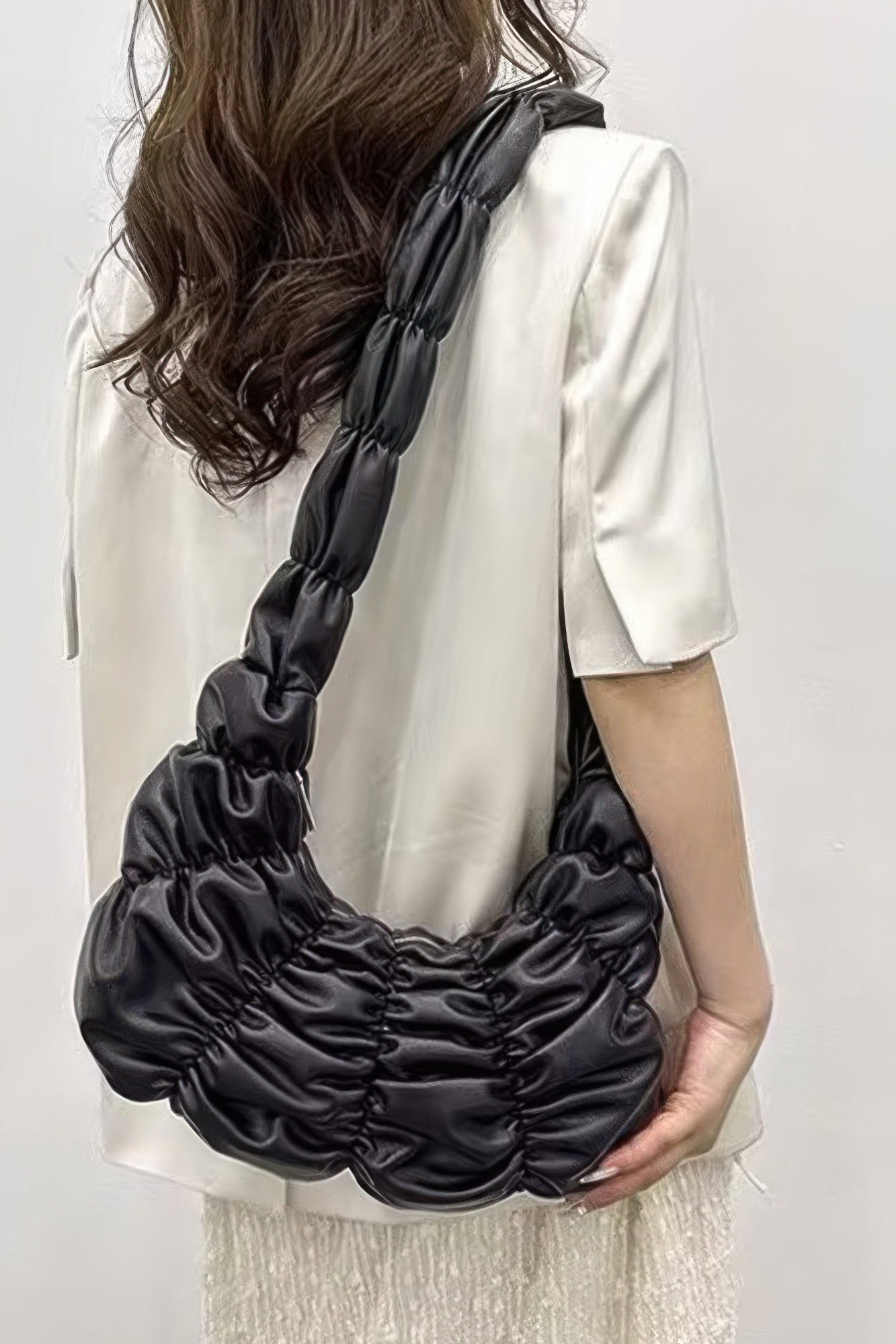 Pleated Faux Leather Crossbody Bag - Farnelli
