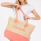 Color Sewn Rope Beach Letter And Strap Crochet Fabric Tote - Farnelli