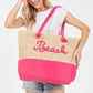 Color Sewn Rope Beach Letter And Strap Crochet Fabric Tote - Farnelli