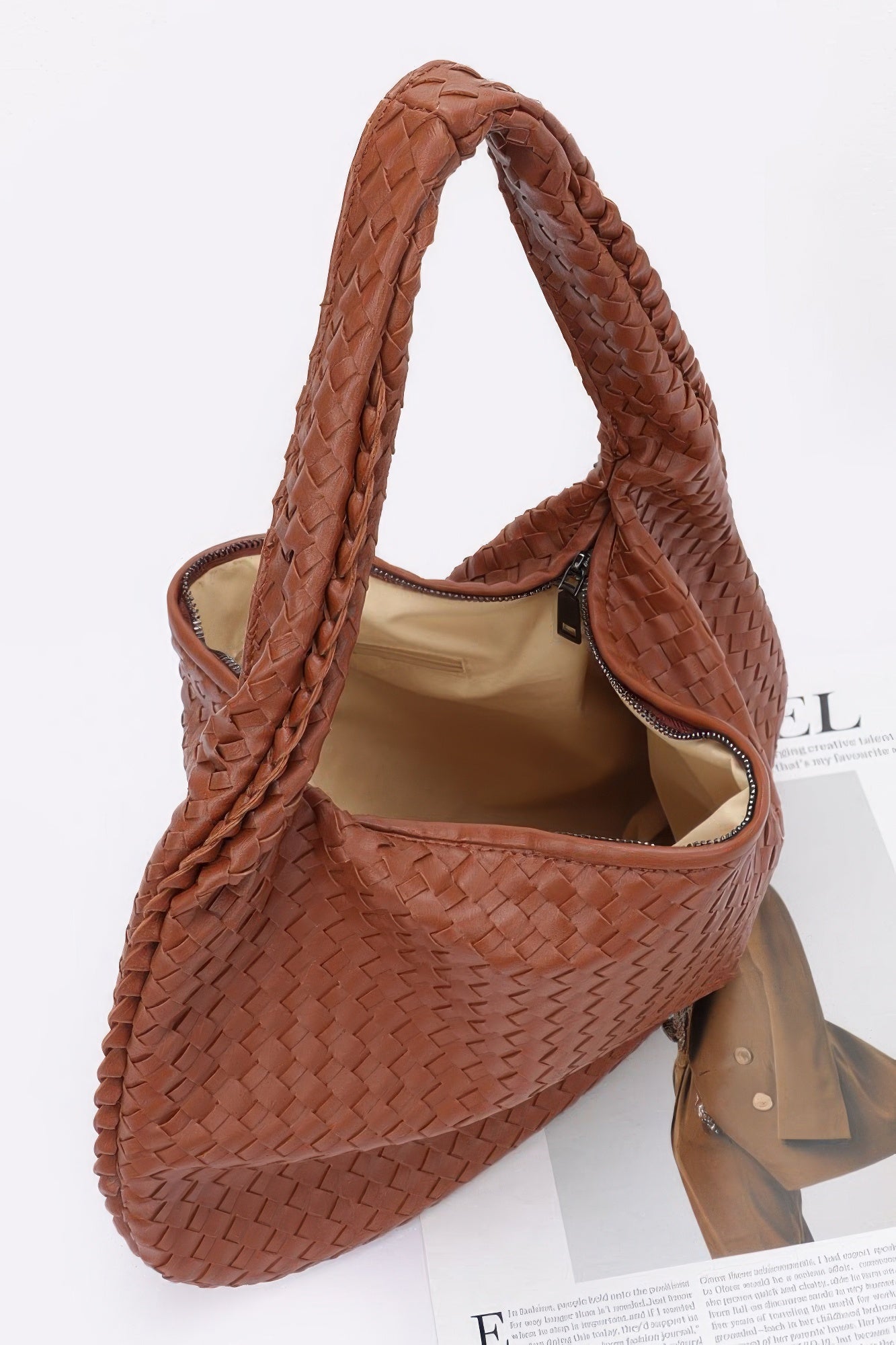 Faux Leather Braided Shoulder Bag - Farnelli