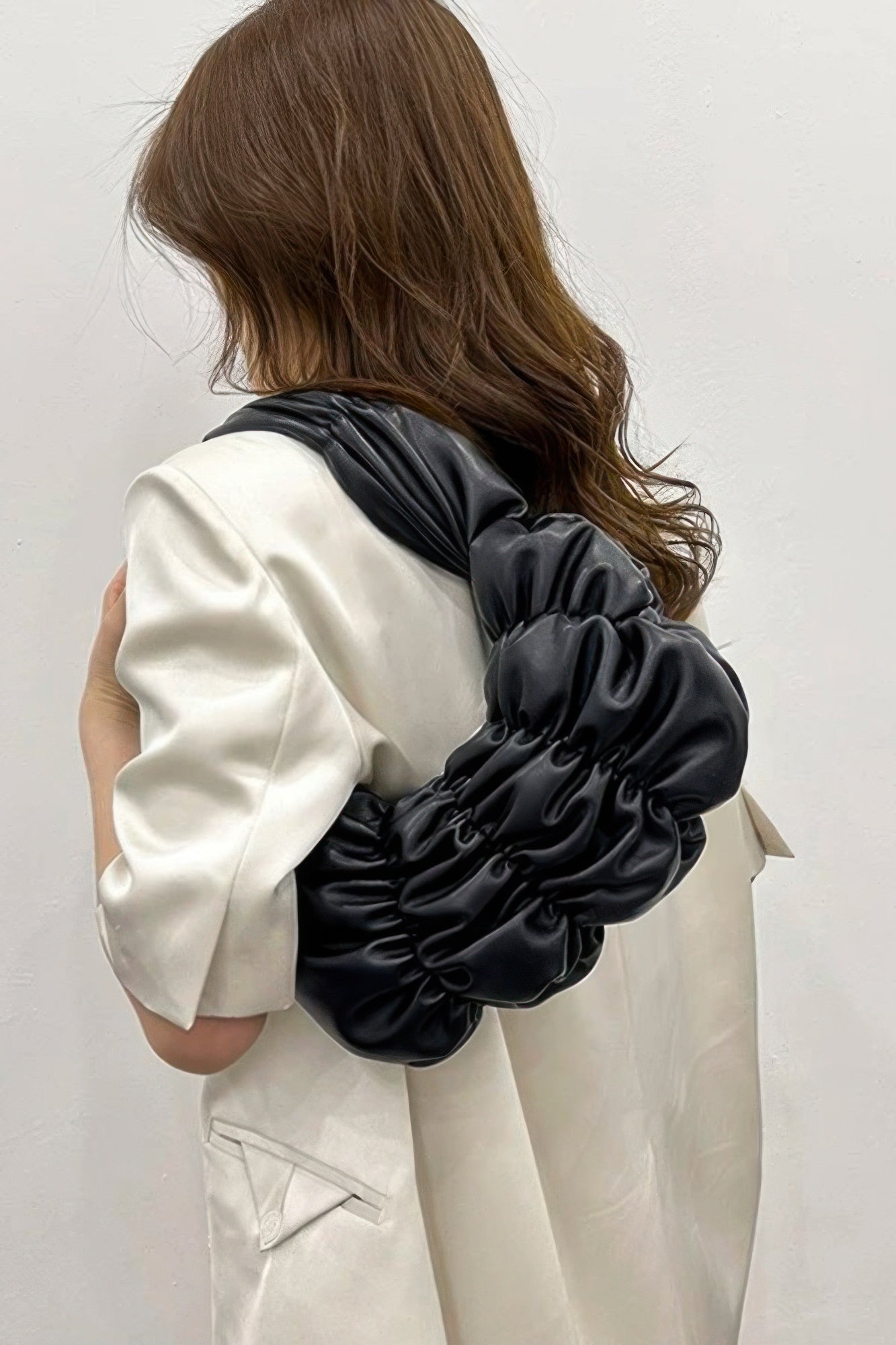 Pleated Faux Leather Shoulder Bag - Farnelli