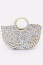 Metallic Faux Straw Tote Bag W Pouch - Farnelli