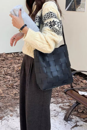 Faux Leather Braided Shoulder Bag W Pouch - Farnelli