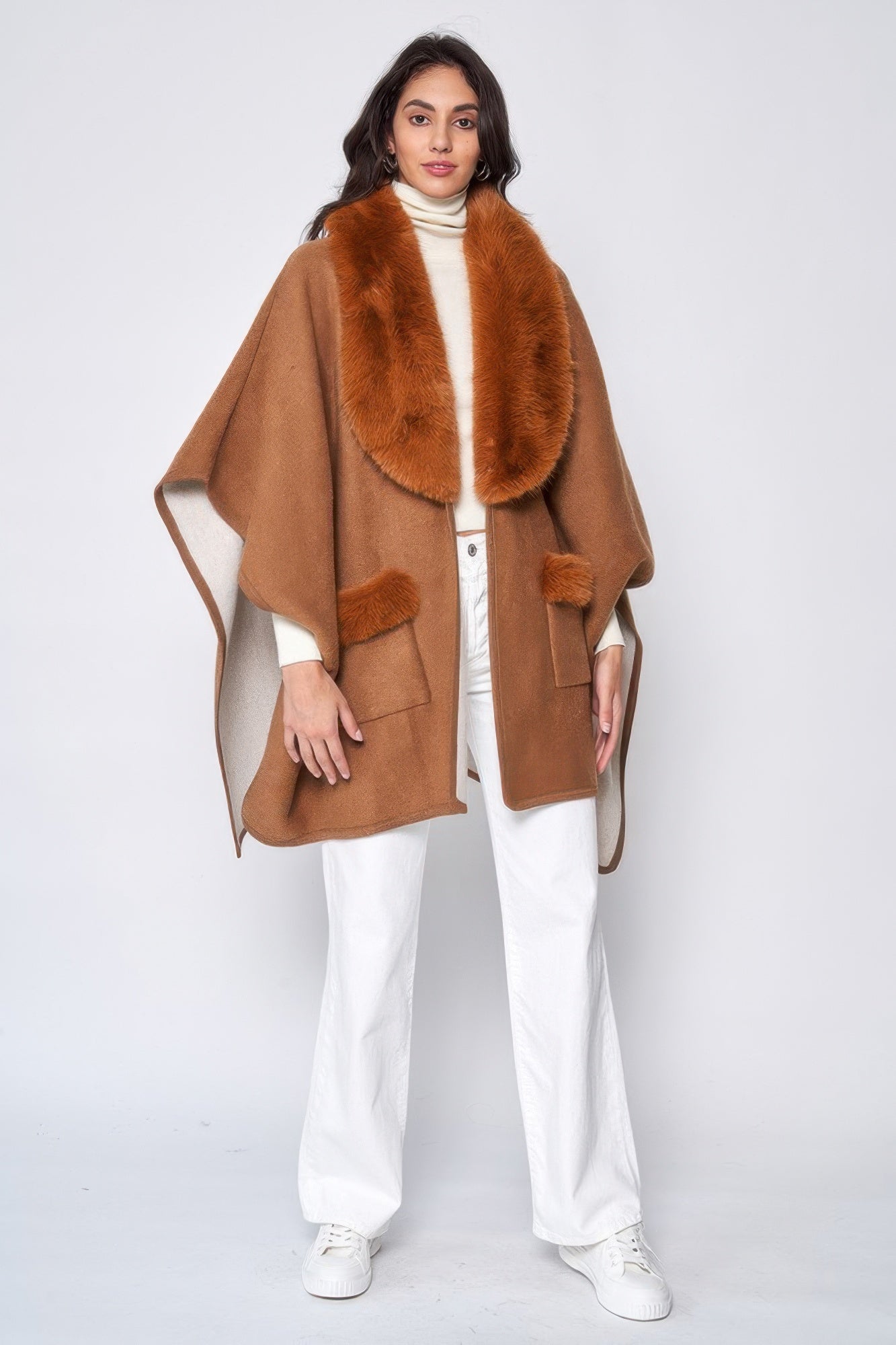 Faux Fur Collar Kimono - Farnelli