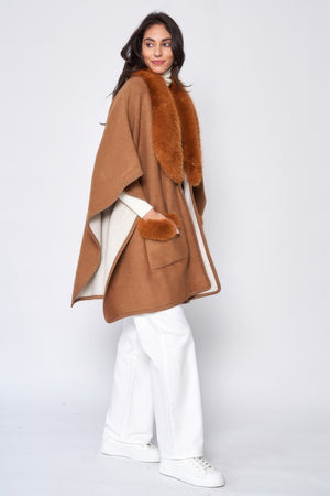 Faux Fur Collar Kimono - Farnelli