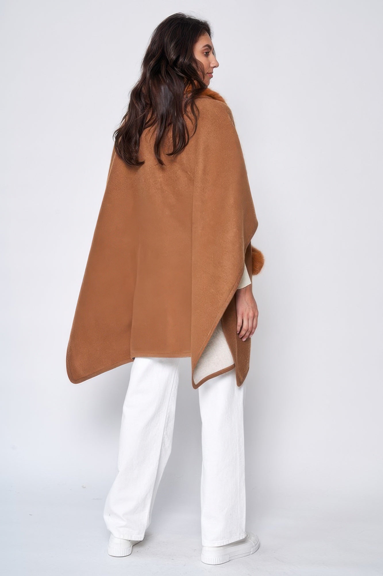 Faux Fur Collar Kimono - Farnelli