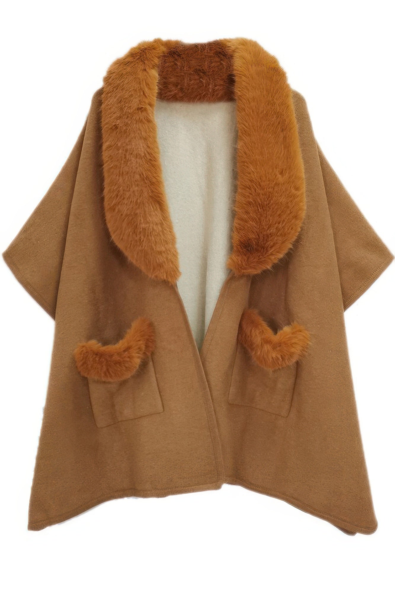 Faux Fur Collar Kimono - Farnelli
