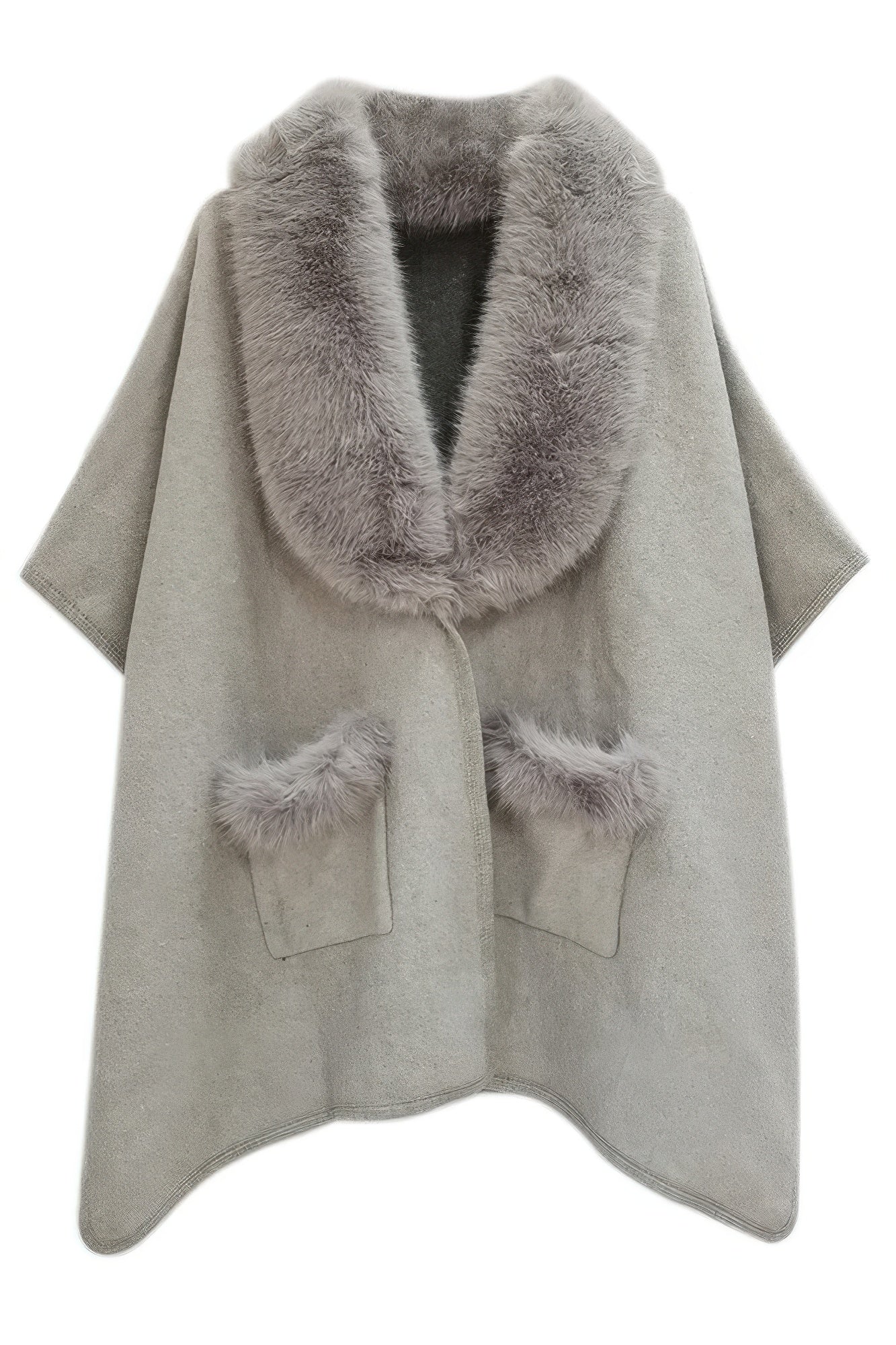 Faux Fur Collar Kimono - Farnelli