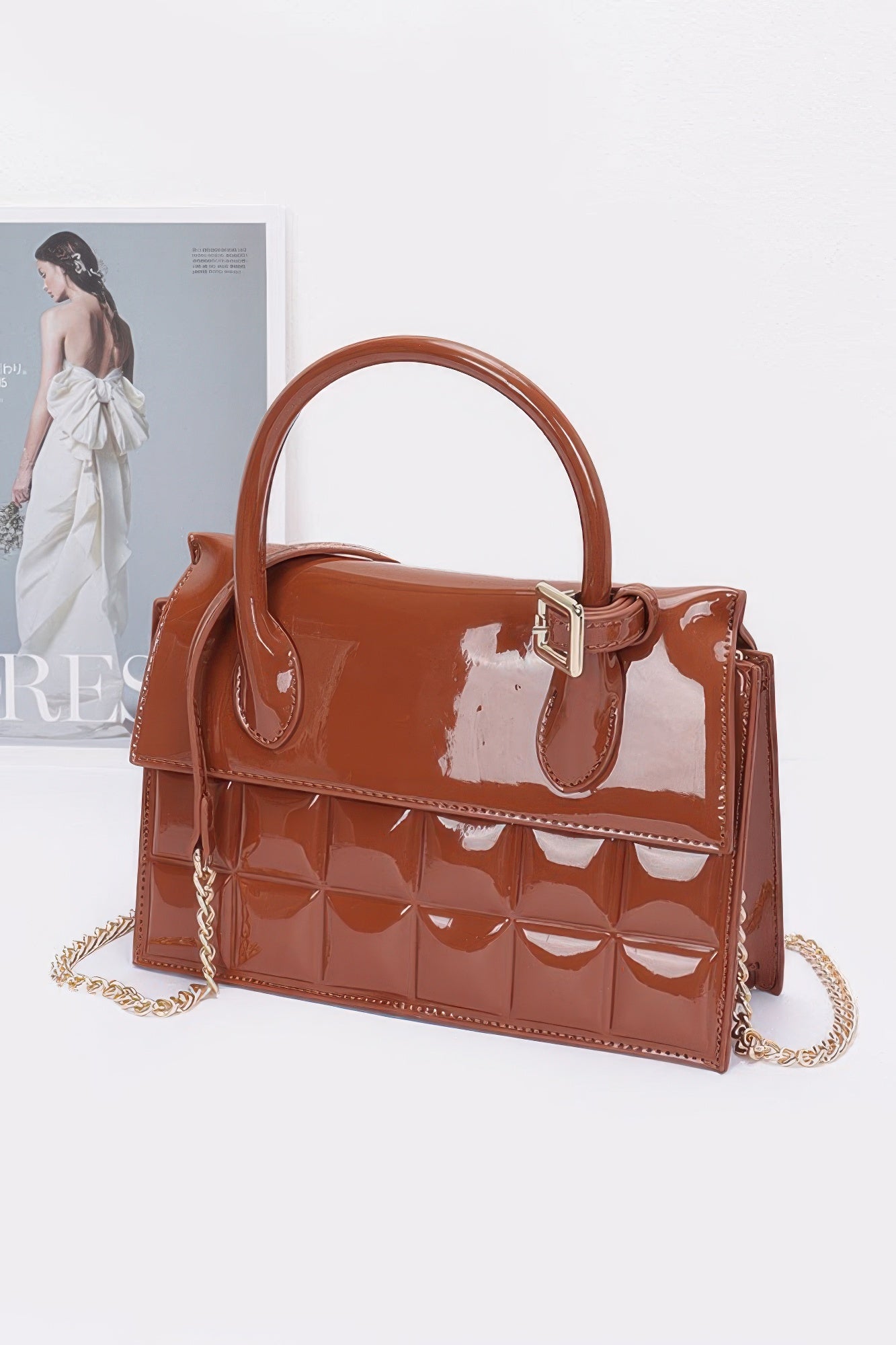 Embossed Enamel Top Handle Bag - Farnelli