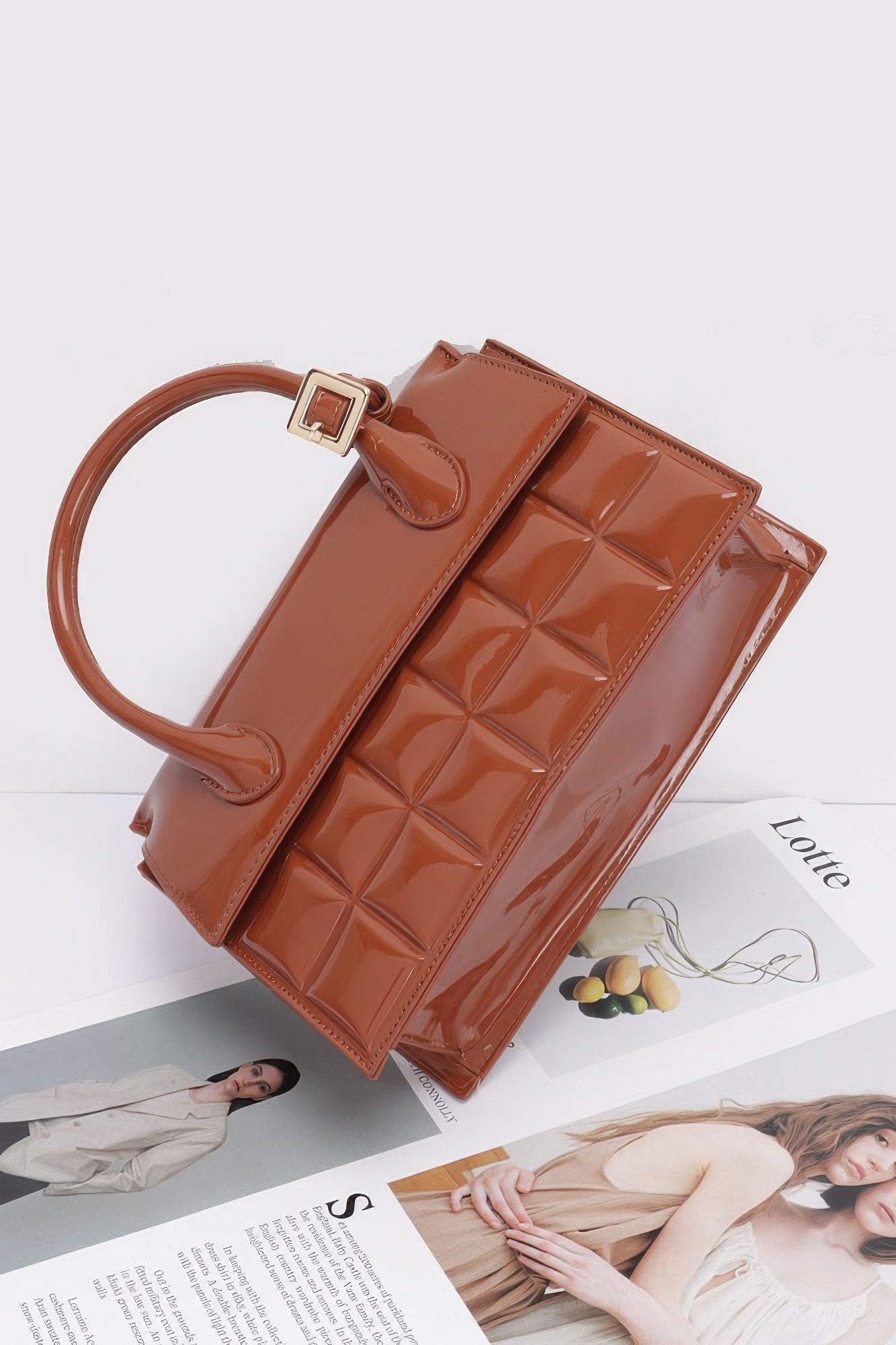 Embossed Enamel Top Handle Bag - Farnelli