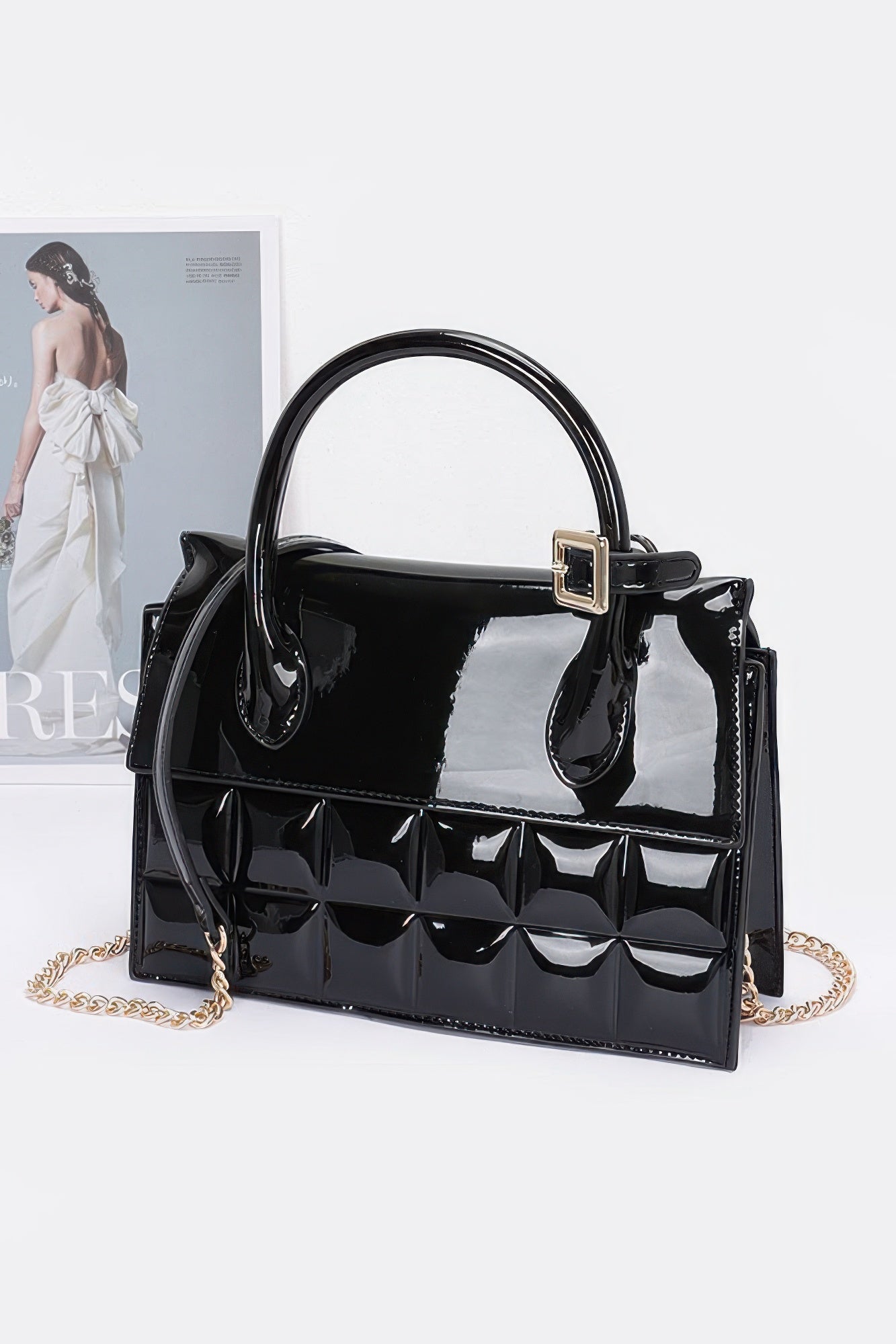 Embossed Enamel Top Handle Bag - Farnelli