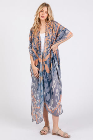 Boho Print Open Front Long Kimono - Farnelli