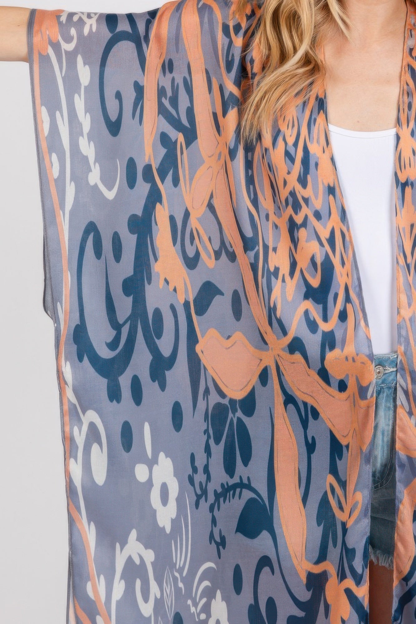 Boho Print Open Front Long Kimono - Farnelli