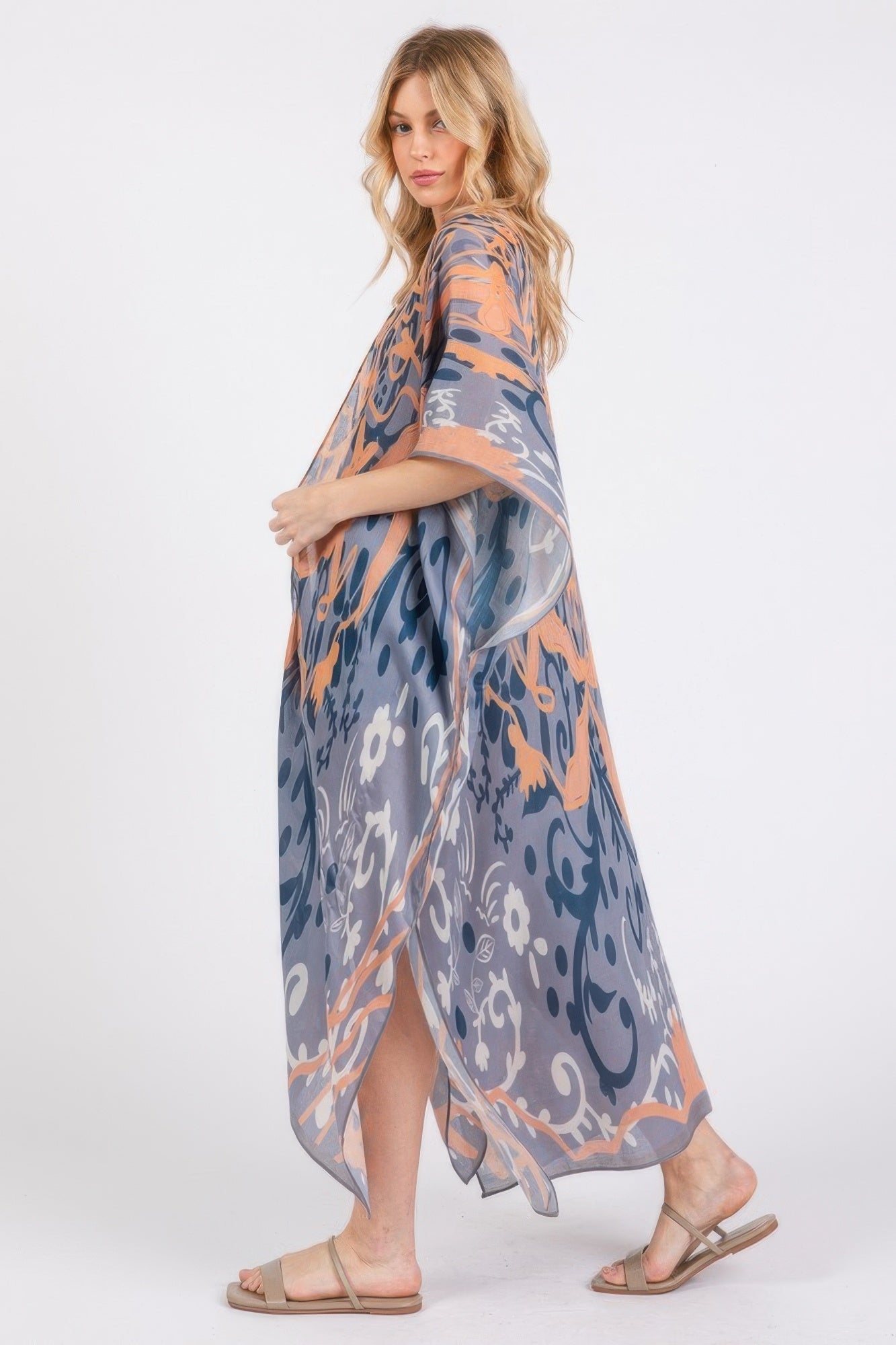 Boho Print Open Front Long Kimono - Farnelli