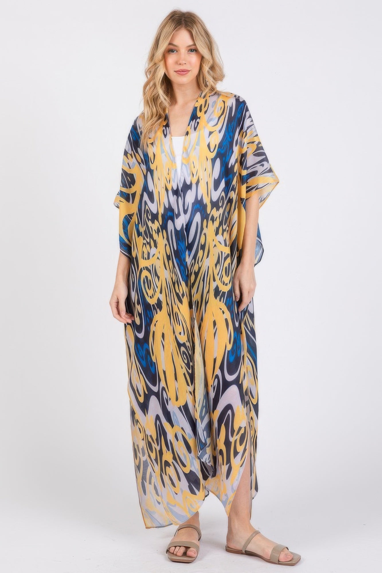Boho Print Open Front Long Kimono - Farnelli