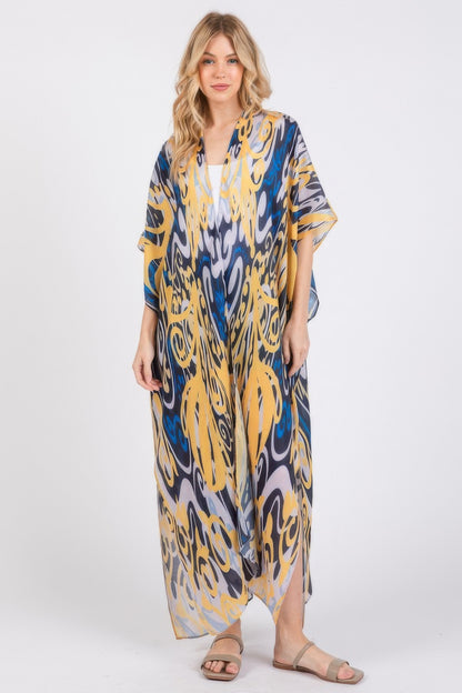 Boho Print Open Front Long Kimono - Farnelli