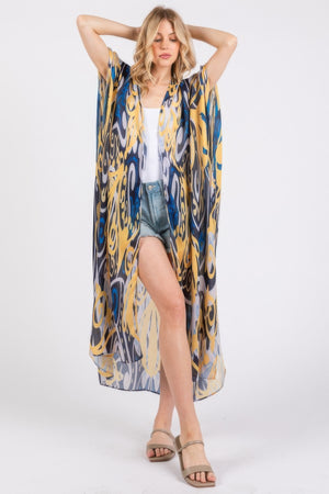 Boho Print Open Front Long Kimono - Farnelli