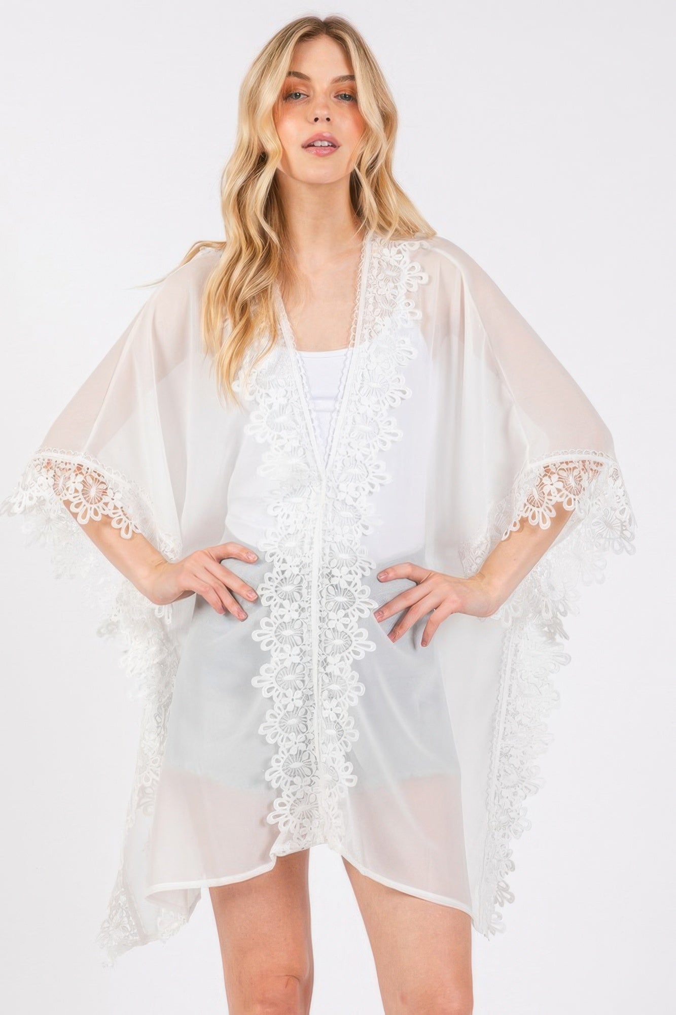 Flower Pattern Trim Detail Poncho - Farnelli
