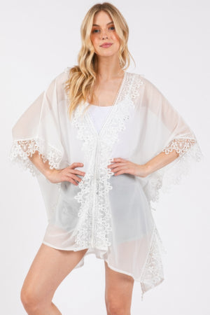 Flower Pattern Trim Detail Poncho - Farnelli
