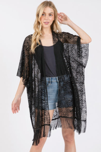 Flower Pattern Crochet Lace Tassel Cover Up - Farnelli